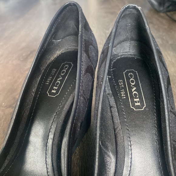 Coach Logo Signature Style canvas suede wedges clasp buckle detail - Picture 6 of 8